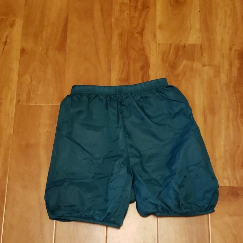 Blue trash bag shorts